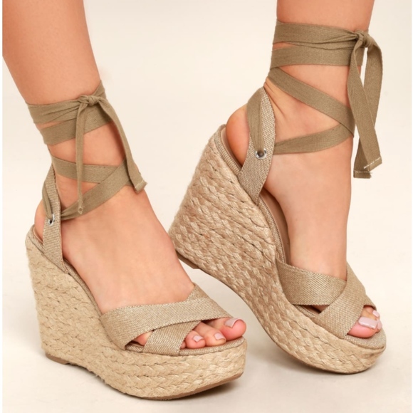 Lulus Shoes - LULUS ESME NATURAL LACE-UP ESPADRILLE WEDGES